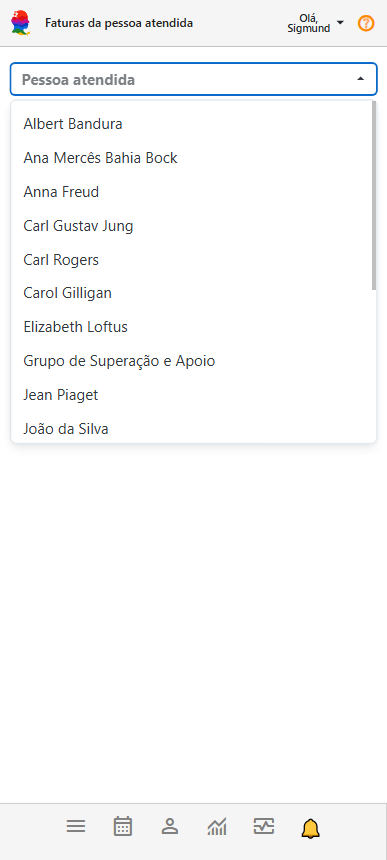 Painel Faturas da Pessoa Atendida