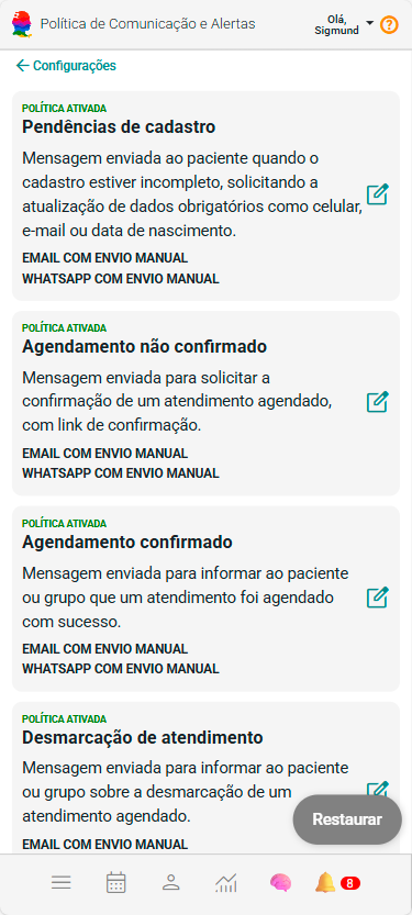 Painel Configurações