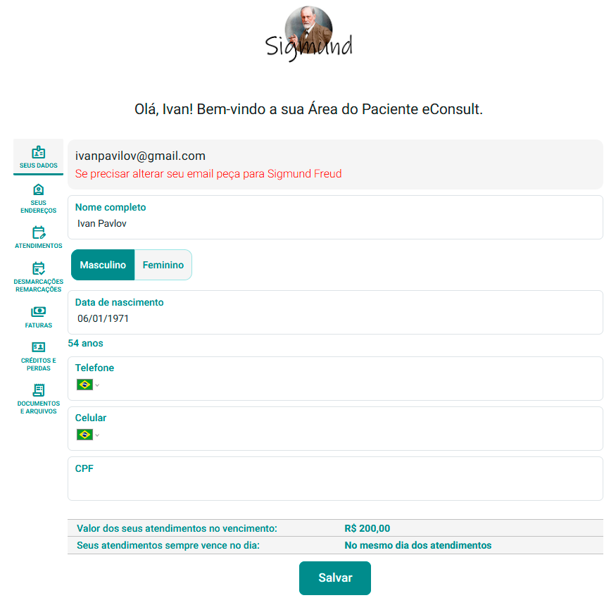 Interface do Paciente