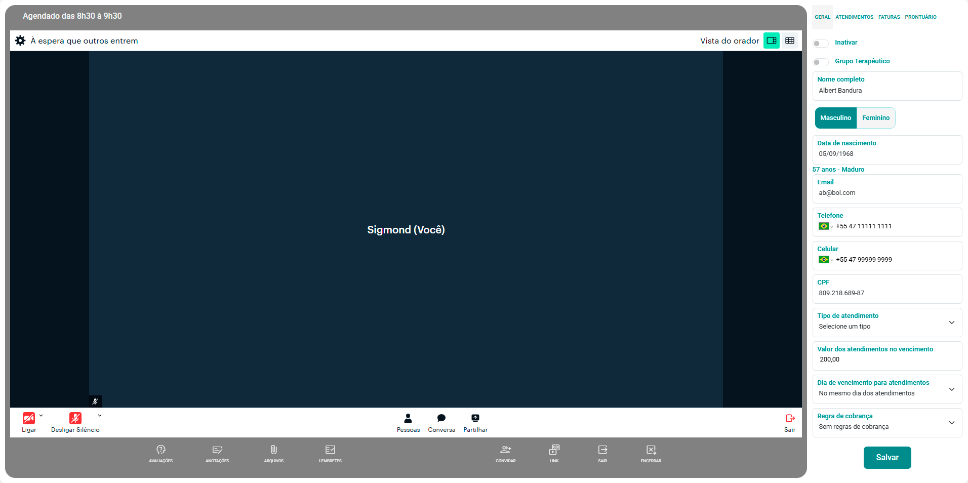 Tela da sala de teleatendimento