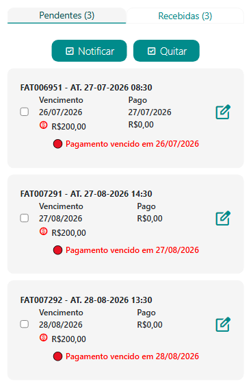 Painel Faturas da Pessoa Atendida