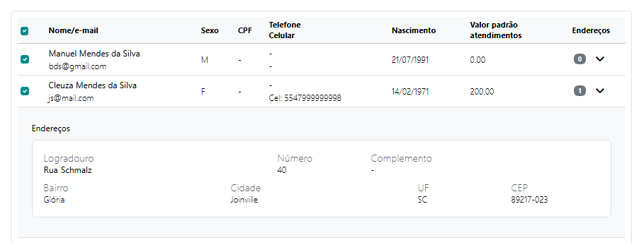 Pessoa expandida mostrando os endereços identificados