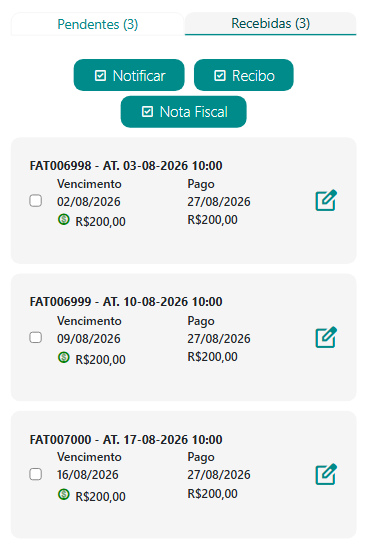 Painel Faturas da Pessoa Atendida