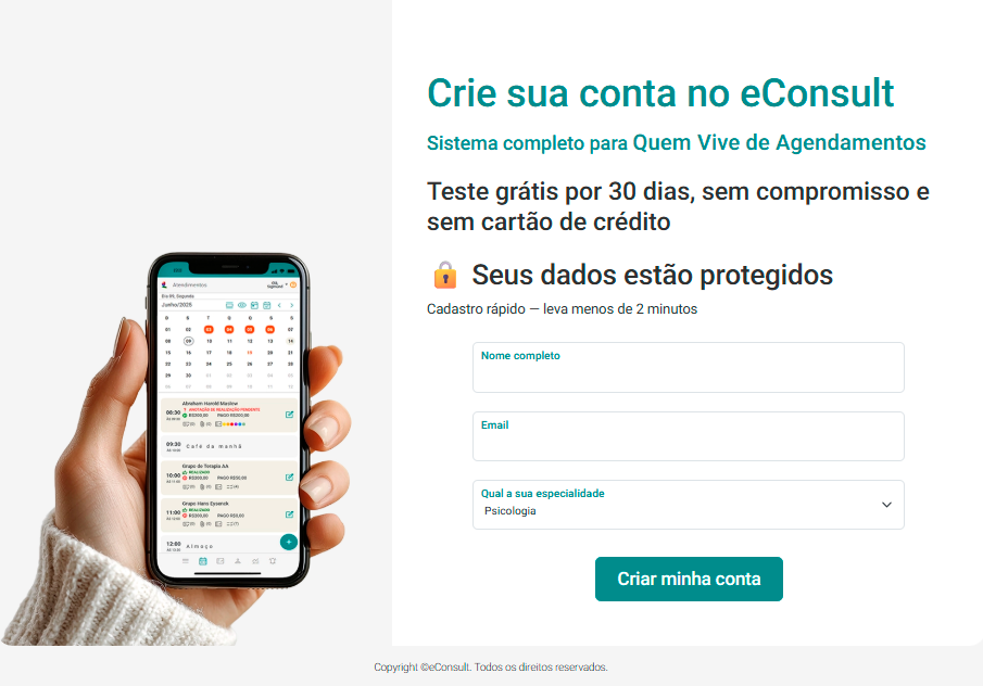 Tela: Criação de nova conta