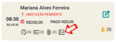 Botão de marcadores no card do atendimento