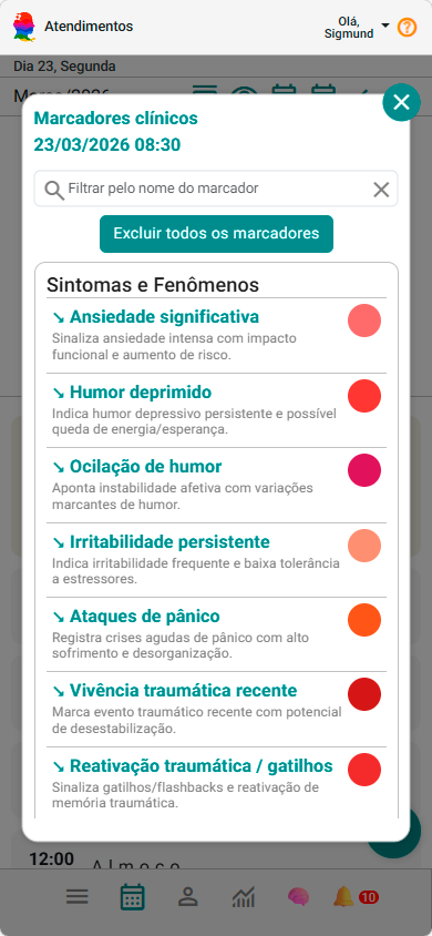 Botão de marcadores no card do atendimento