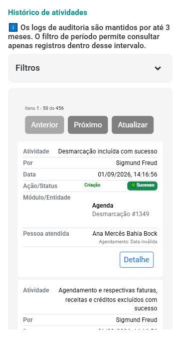 Botão Ver histórico completo