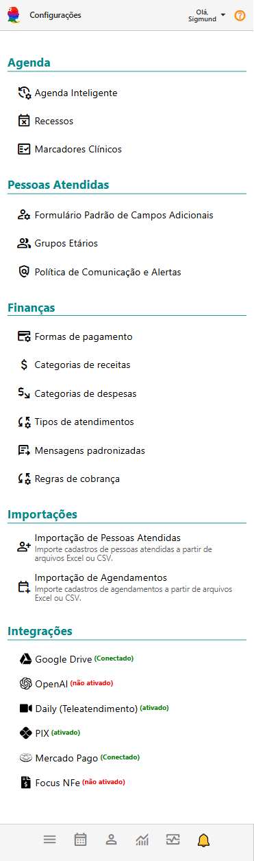 Painel Configurações