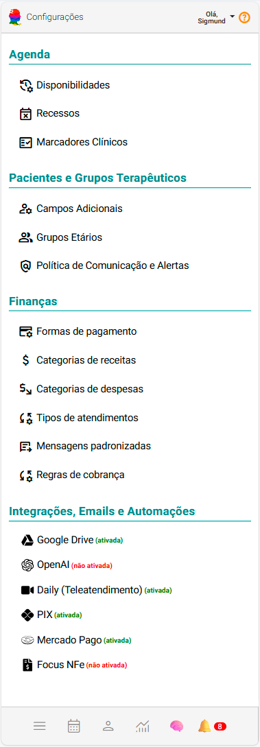 Painel Configurações