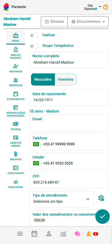 Cadastro de Pacientes e Grupos